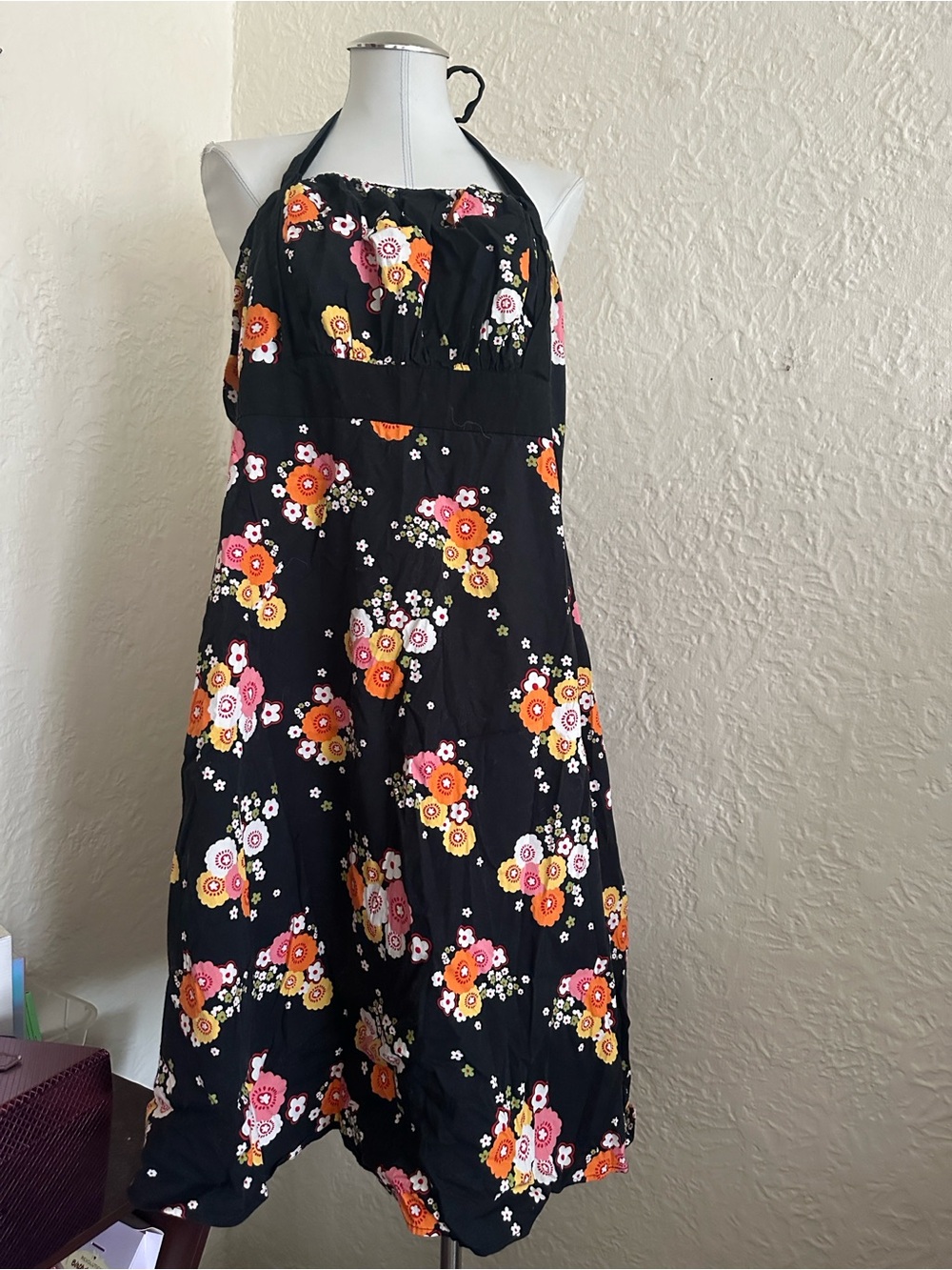 Torrid Black Yellow Orange Pink Floral Halter Dress 26